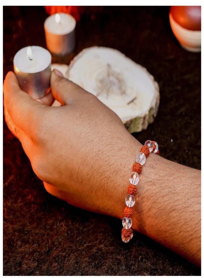 TAURISH Natural Clear Quartz and Rudraksha Bracelet for Women and Men 8mm Natural Healing Crystal and Sacred Beads, Stretchable Design, Spiritual Energy and Emotional Balance Bracelet Pack of 2 - Image 3